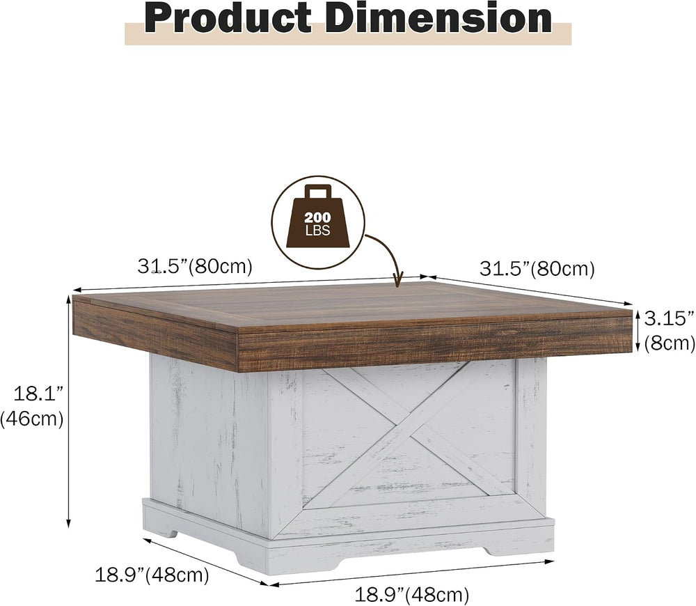 Lareth 31.5 in Farmhouse Coffee Table for Living Room with X-Design, Square