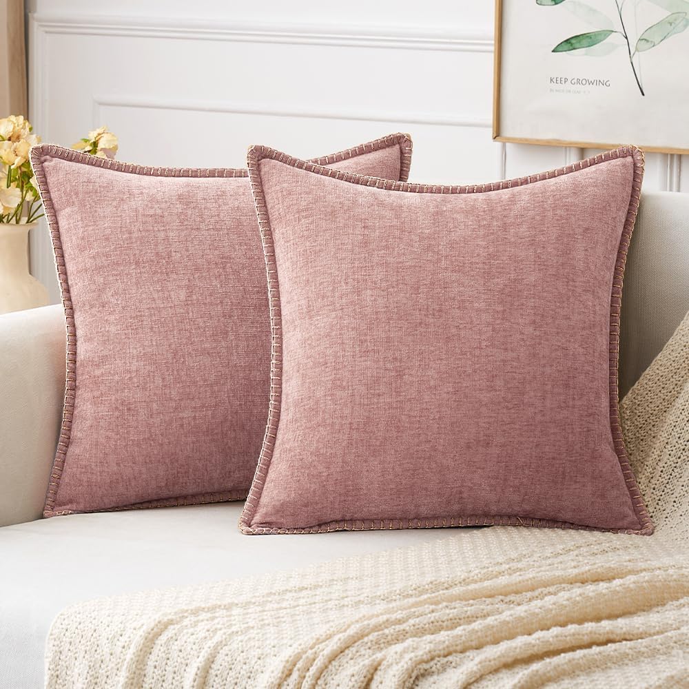 MIULEE Decorative Euro Sham Pillow Covers 24x24 Inch Blush Pink 2 Pack