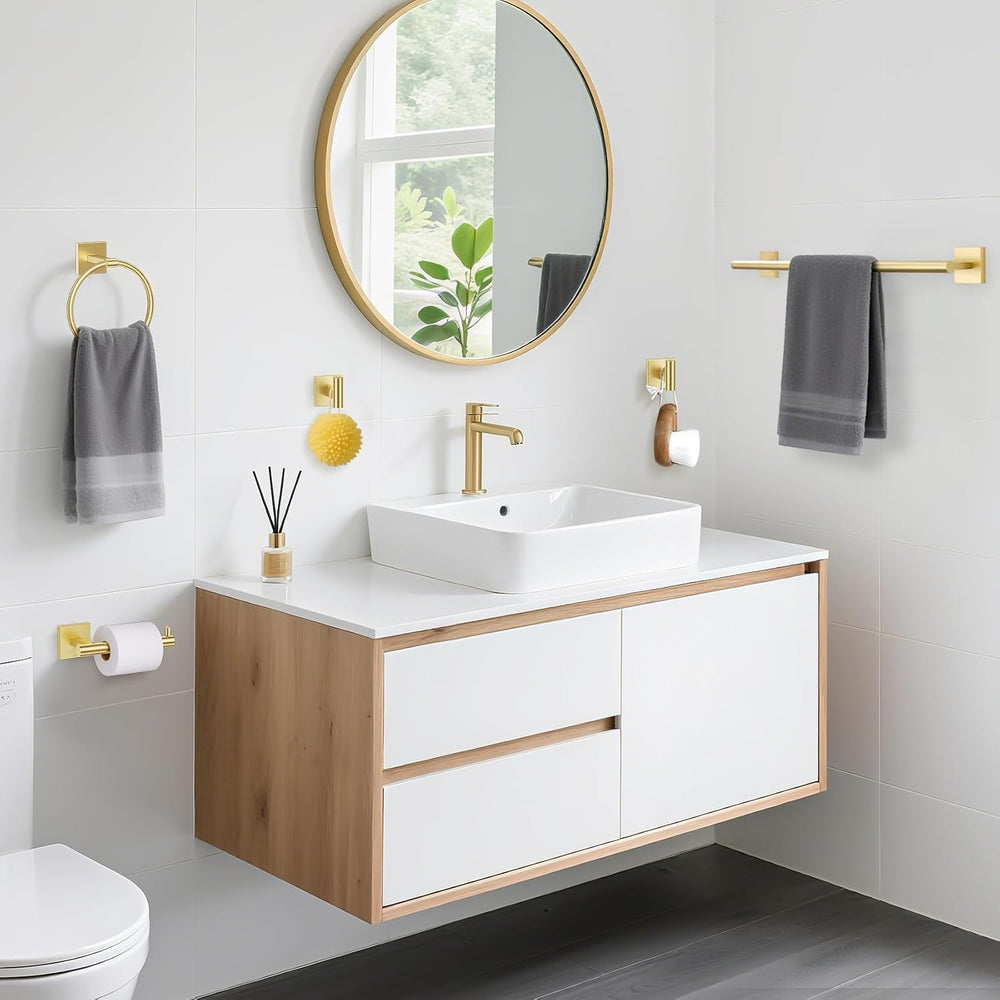 TURS Brushed Gold 4-Pieces Towel Ring Set Include Towel Ring Toilet Paper Hol...