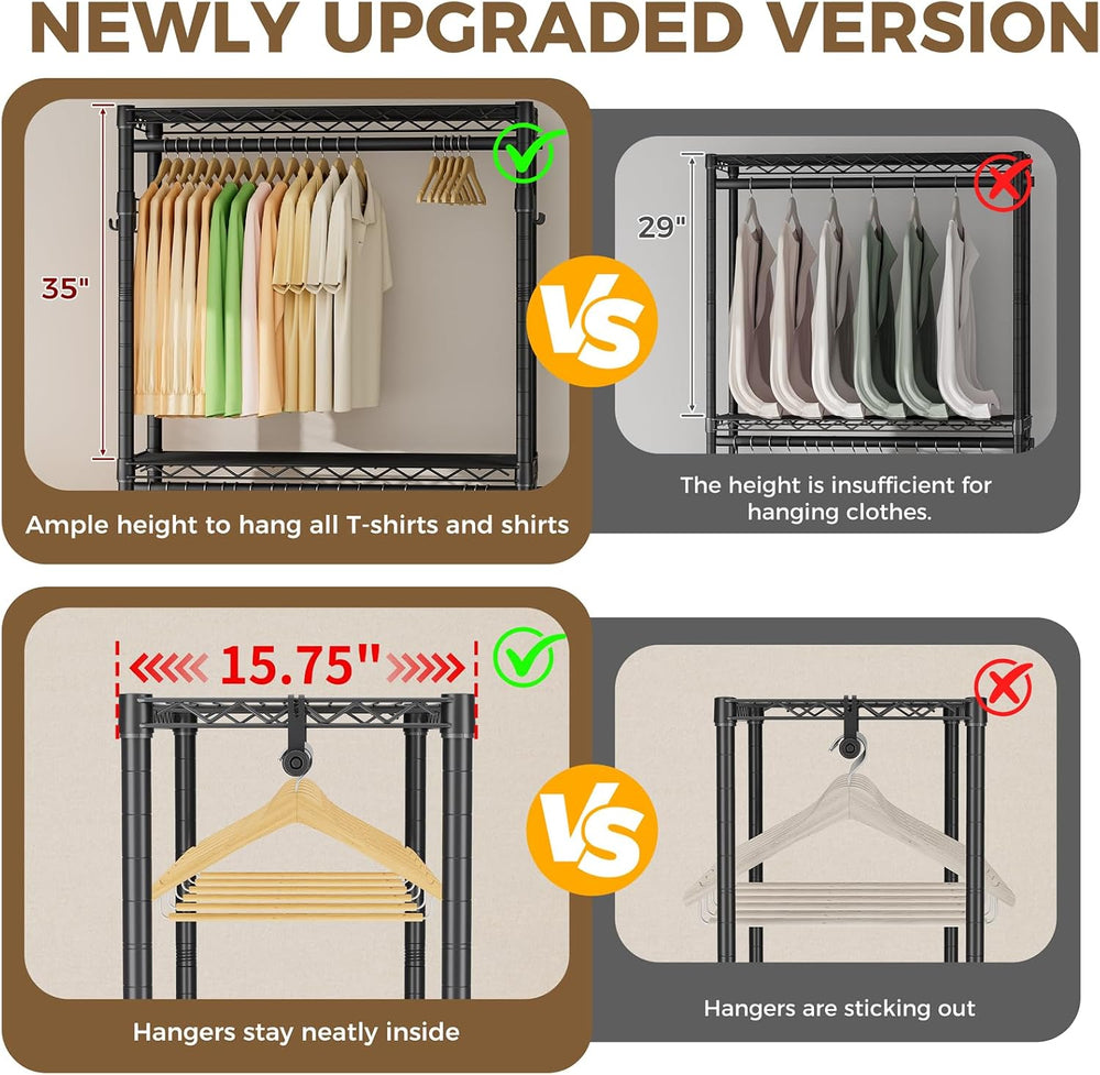 Golpart Heavy Duty Rolling Clothes Rack Wheels Portable Metal Garment Rack