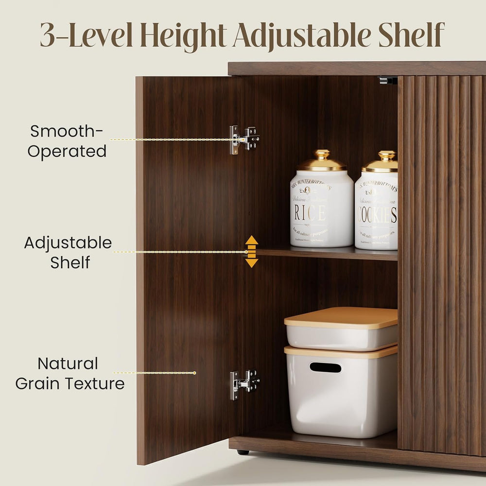 Fluted Buffet Cabinet with Storage Sideboard with 2 Doors& Adjustable Shelf