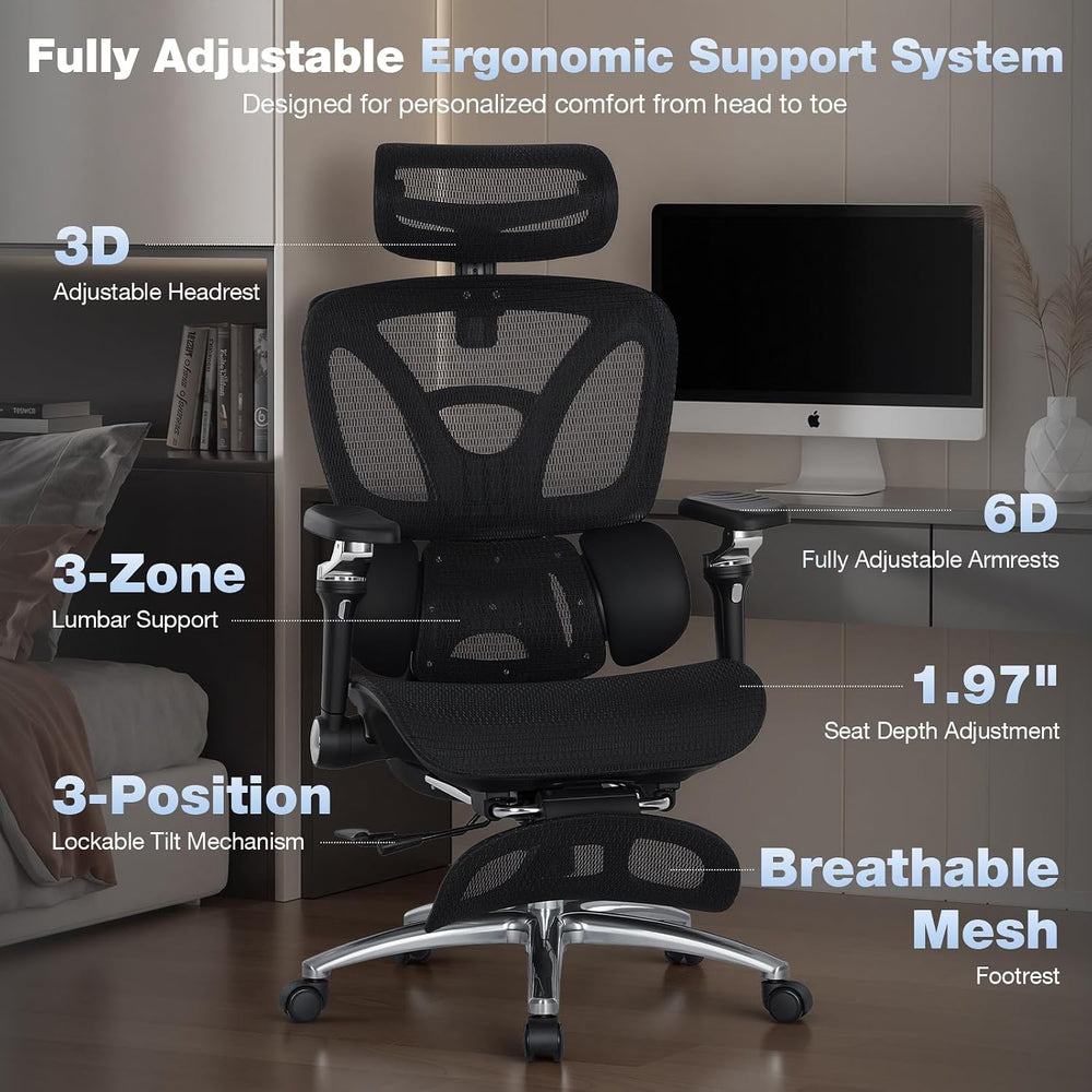MALOL Ergonomic Office Chair, 400lbs High Back Mesh Desk Chair with 6D Armres...