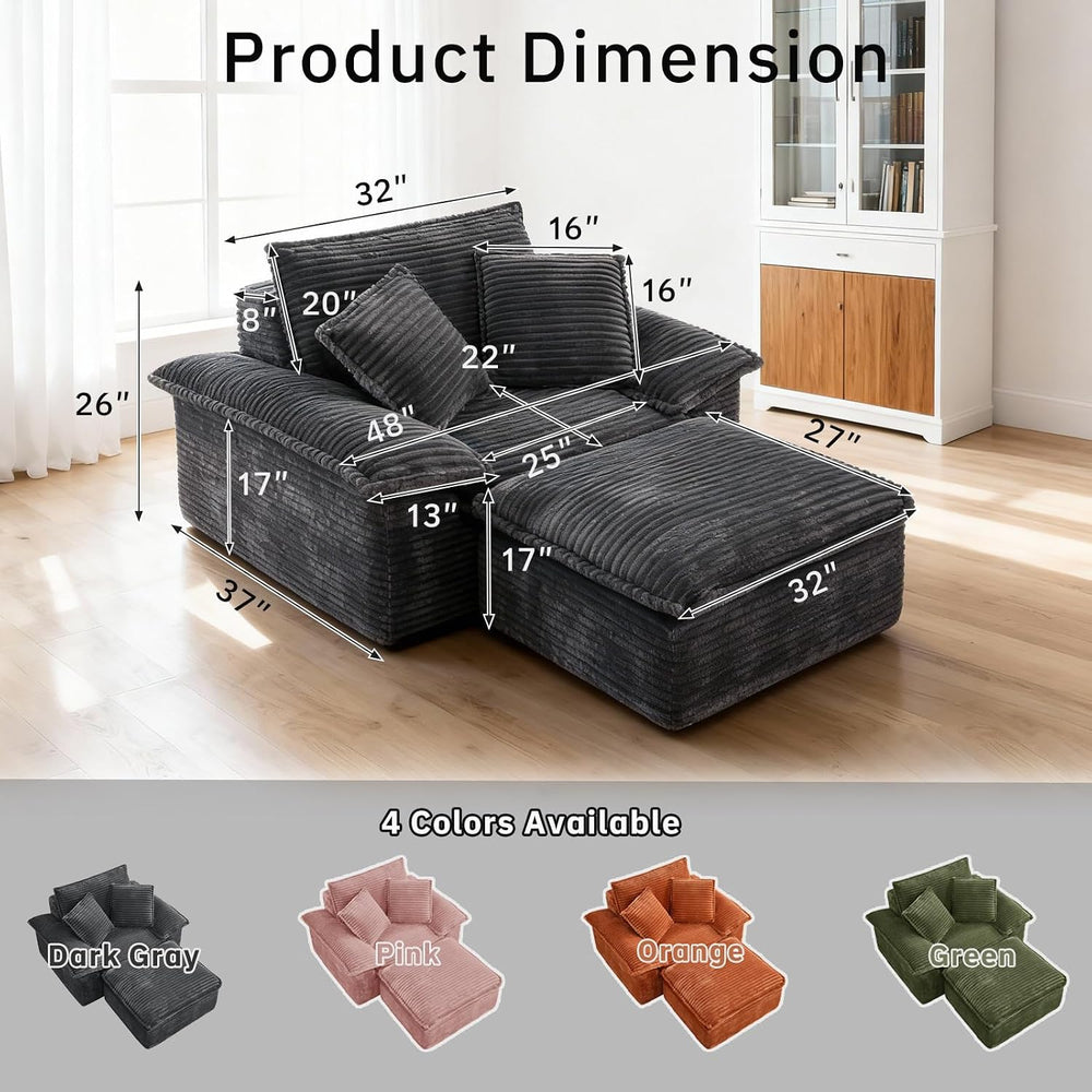 48'' Chaise Lounge Chair Indoor, Oversized Corduroy Upholstered Bonel...