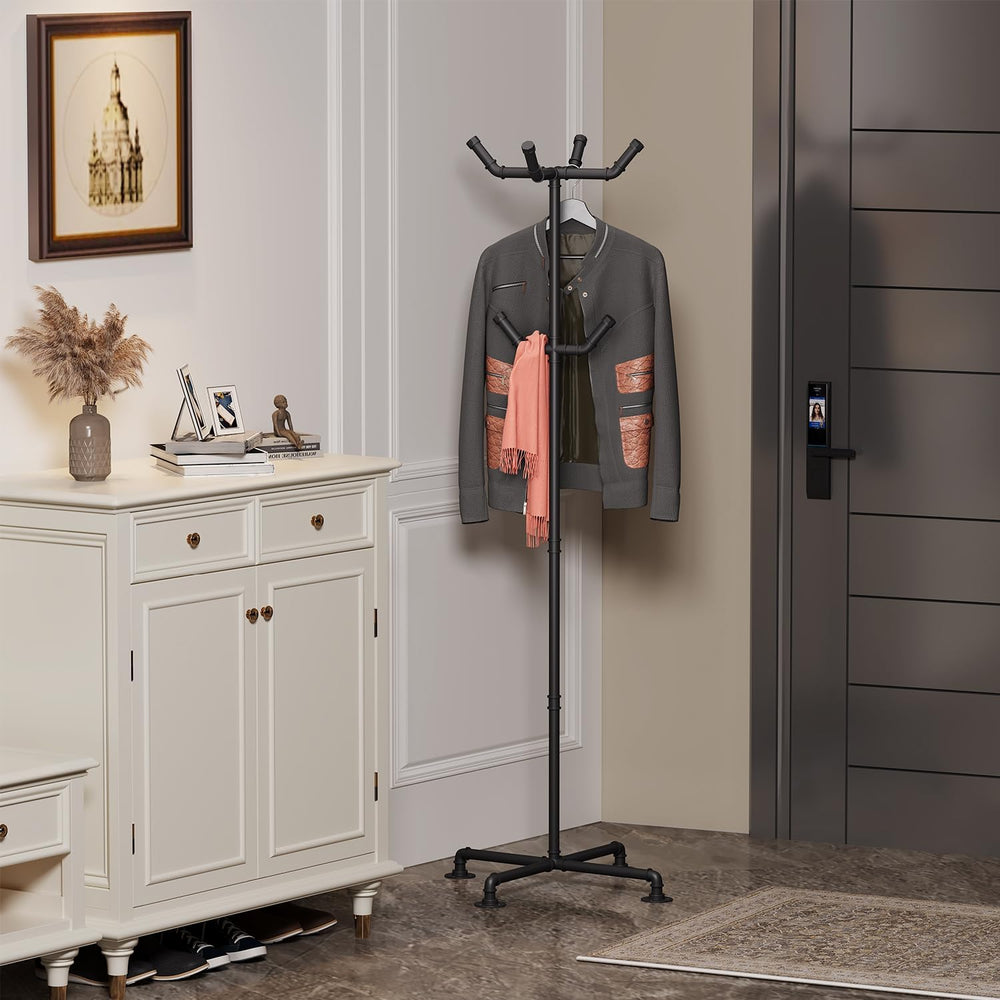Industrial Coat Rack,Metal Pipe Coat Rack Stand Freestanding with 6 Hooks,Hea...