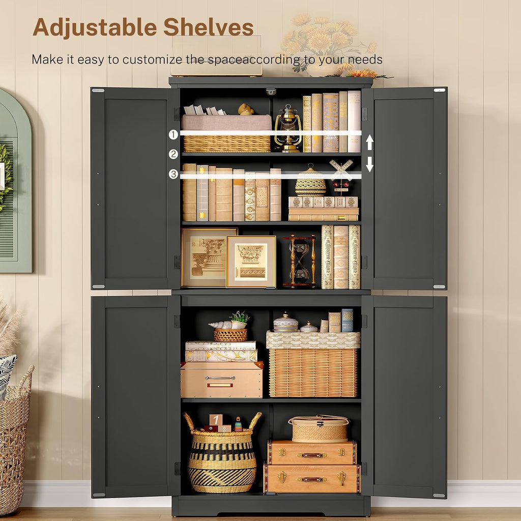 58.5" H Storage Cabinet, Farmhouse Kitchen Pantry Cabinet with 4 Doors