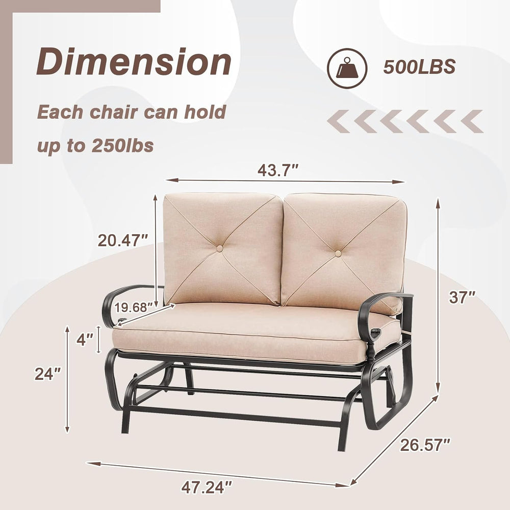 Outdoor Glider Rocking Bench 2 Person Patio Loveseat Steel Frame Furniture Se...