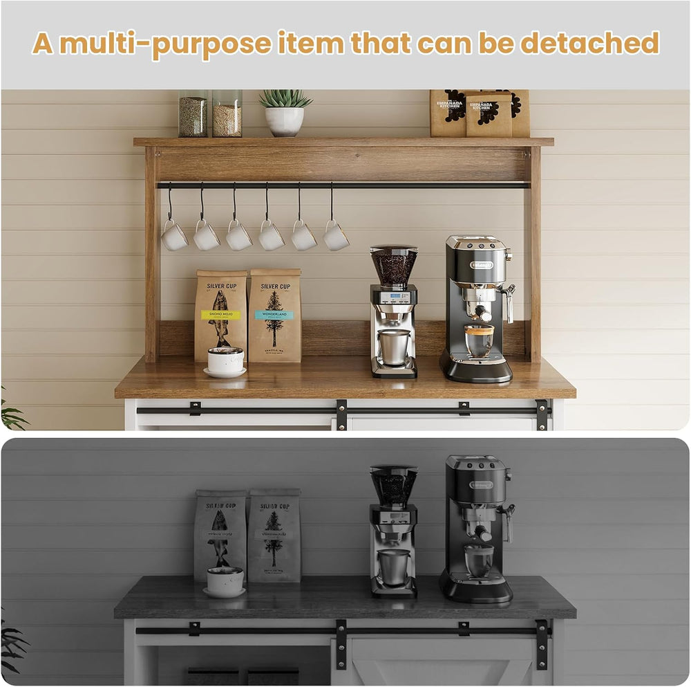 4ever2buy Farmhouse Coffee Bar Cabinet with Sliding Barn Door, 31.5", White