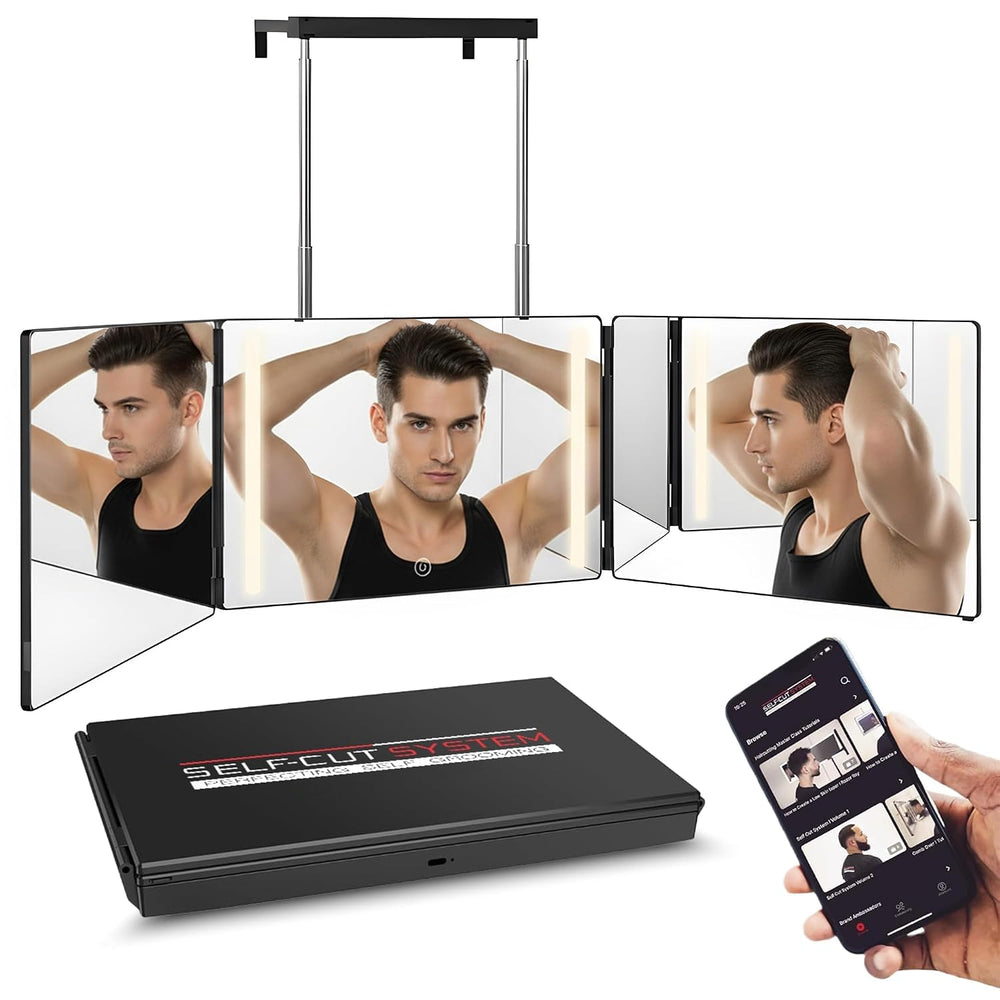 Self-Cut System 3 Way Mirror with LED Lights 14” L x 1” W - Black