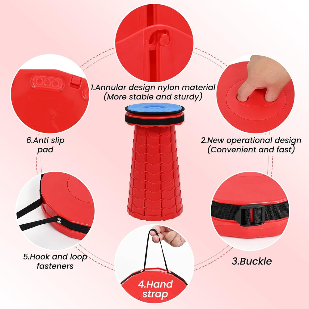 Portable Collapsible Stool 2 Pack with Cushion, 400 lbs, Red