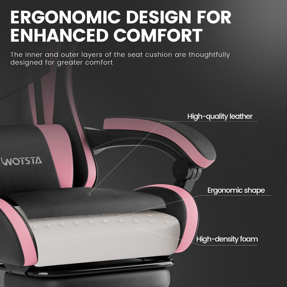 Ergonomic Gaming & Office Chair, Footrest, Racing Design Black/Pink
