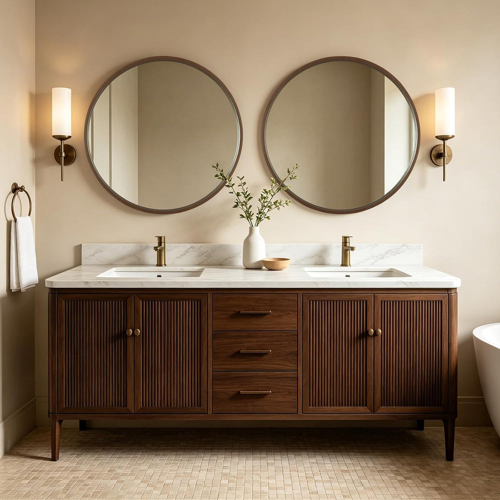 WallBeyond 36 Inch Round Wood Mirror, Large Circle Wooden Frame Wall Mirror f...
