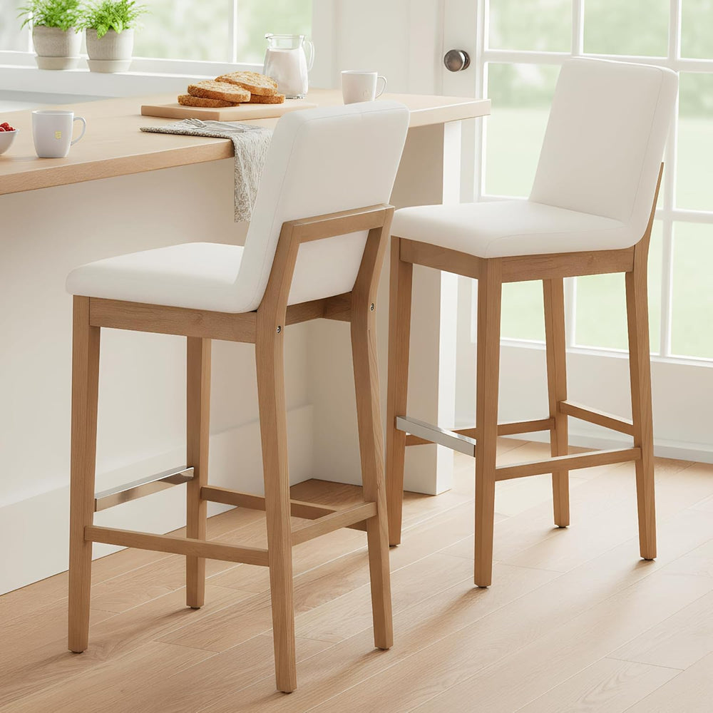 Bar Stools for Kitchen Island Set of 2, Linen Fabric Upholstered Barstools wi...