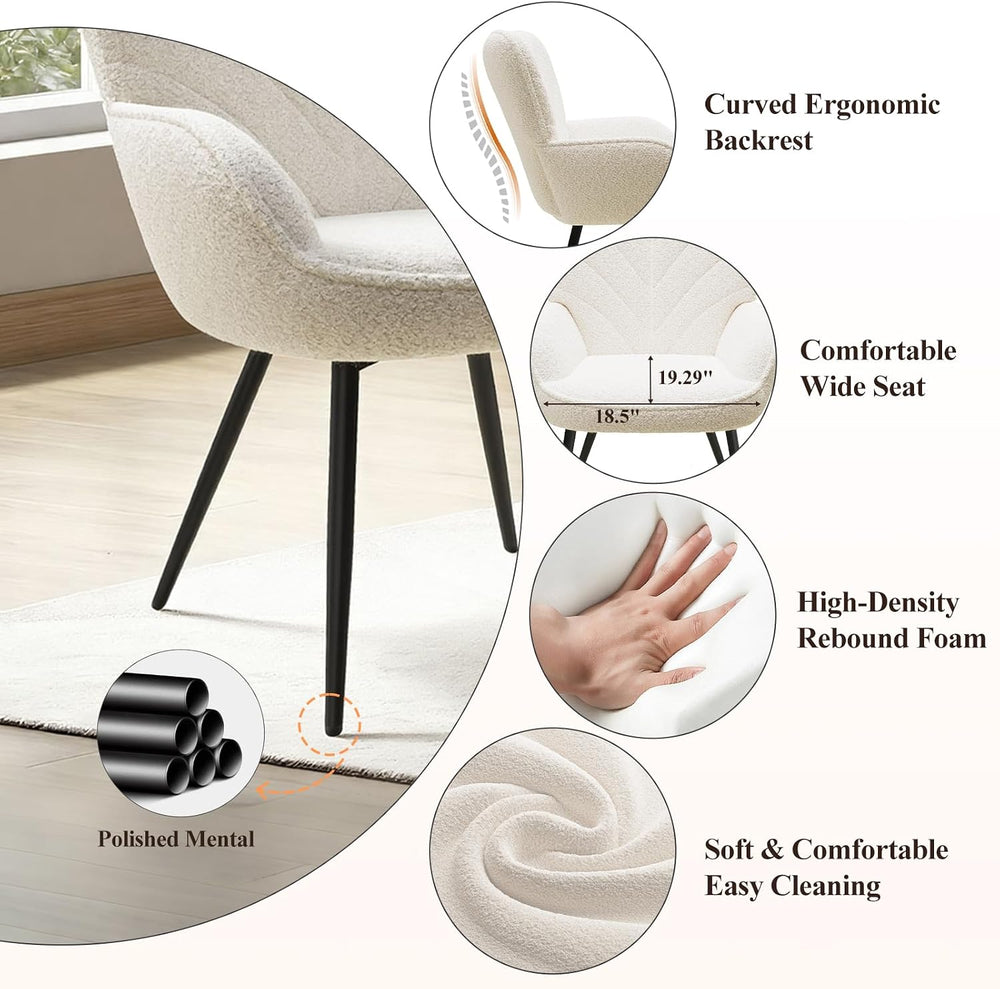 MALOL Accent Chair, Upholstered Armchair with Metal Legs Set of 2, Beige