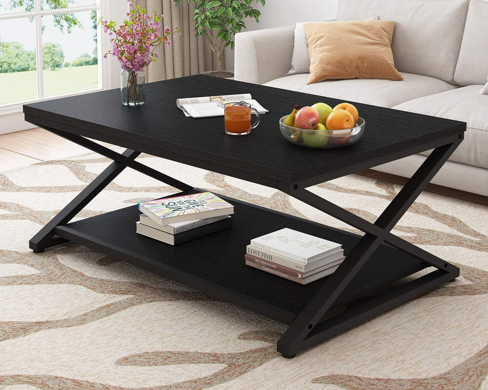 HSH 39" Rectangle Coffee Table with Storage for Living Room, Black Oak