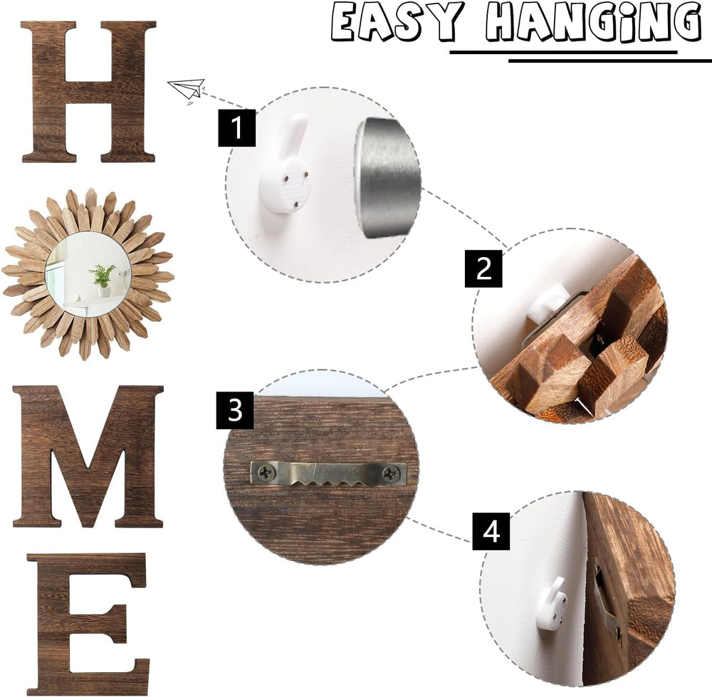 CHIF HAUTH Wood Home Sign with Sunflower Shaped Wood Mirror