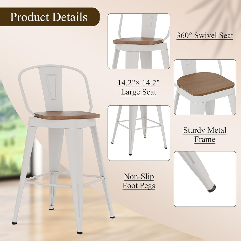 Aklaus Swivel Metal Bar Stools 26 inch Swivel Counter Height Barstools Set of...