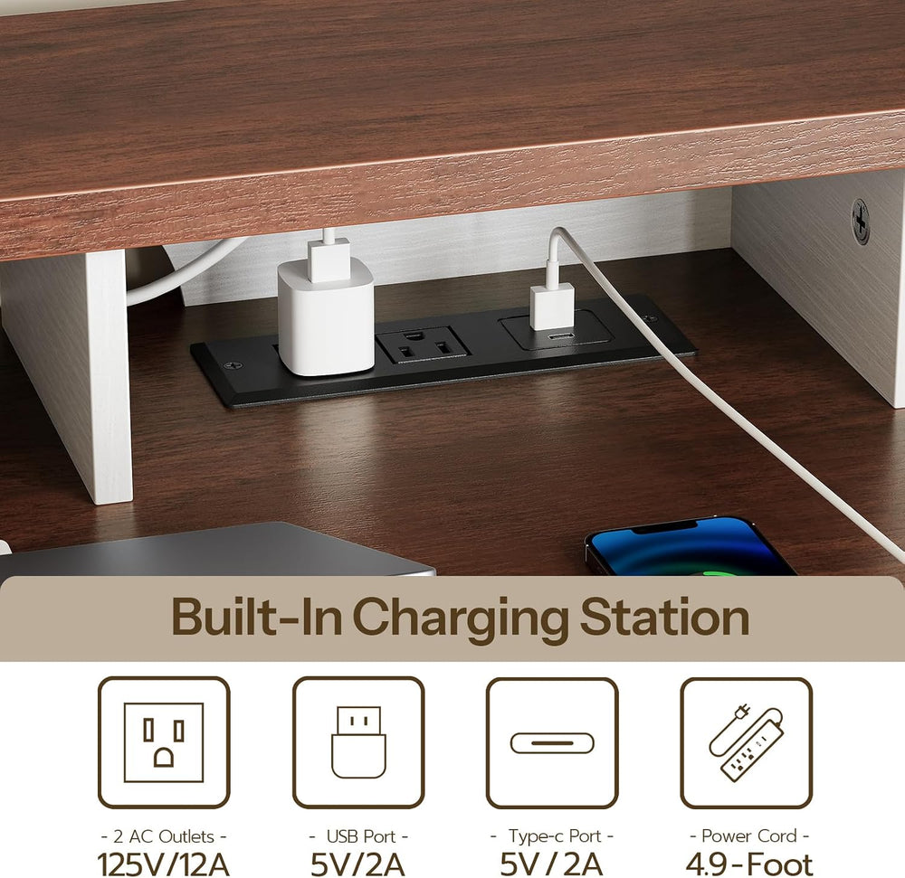 HOOBRO Computer Desk, Office Desk with Charging Station, Farmhouse Executive ...
