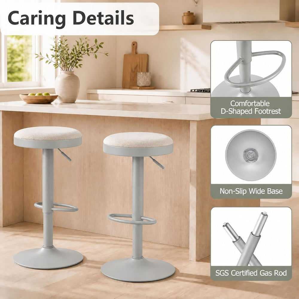 GIANTEX Swivel Bar Stools Set of 2, Adjustable Height Bar Chairs Light Gray