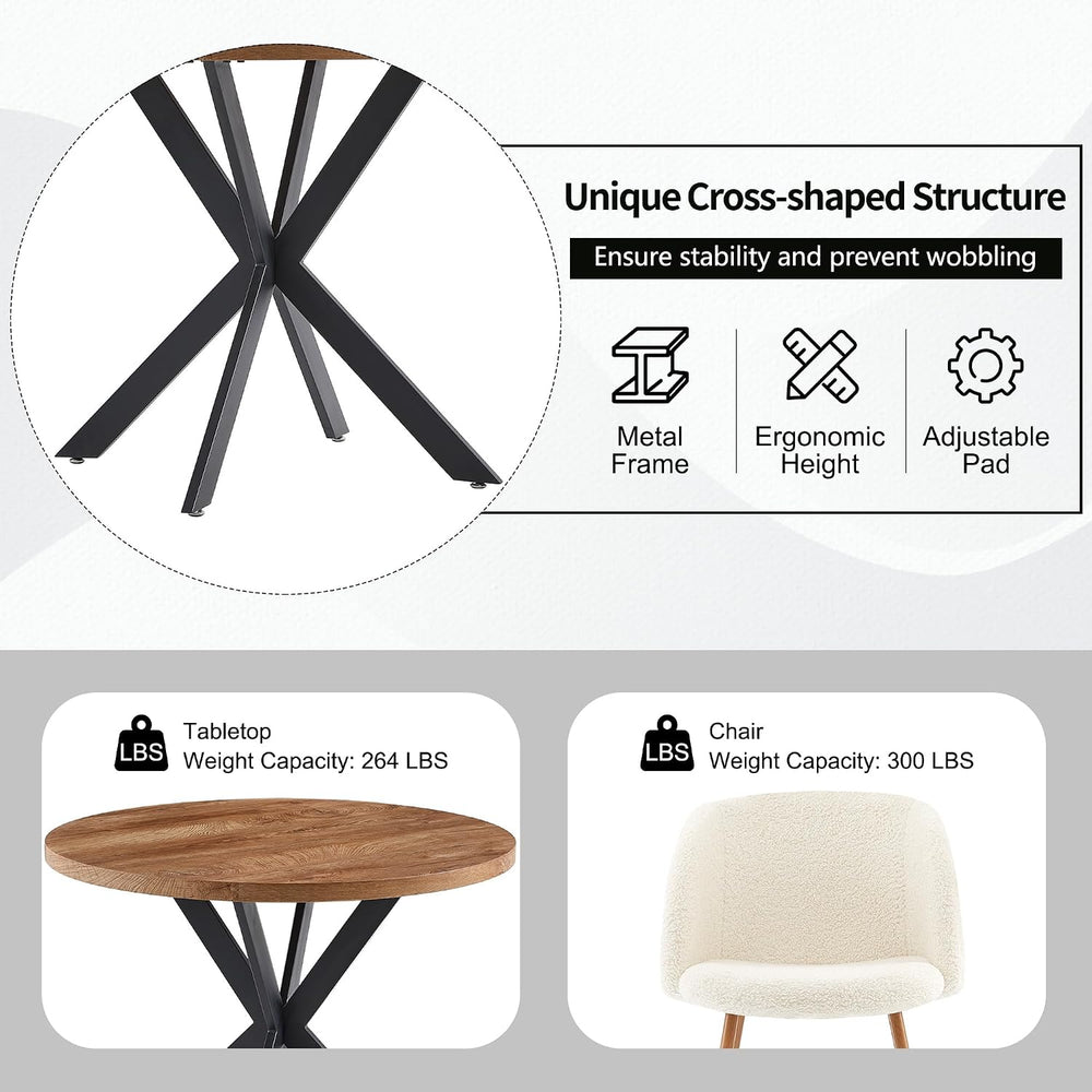 NORDICANA 5 Piece Dining Table and Chair Set, 37-Inch Engineered Wood Round T...