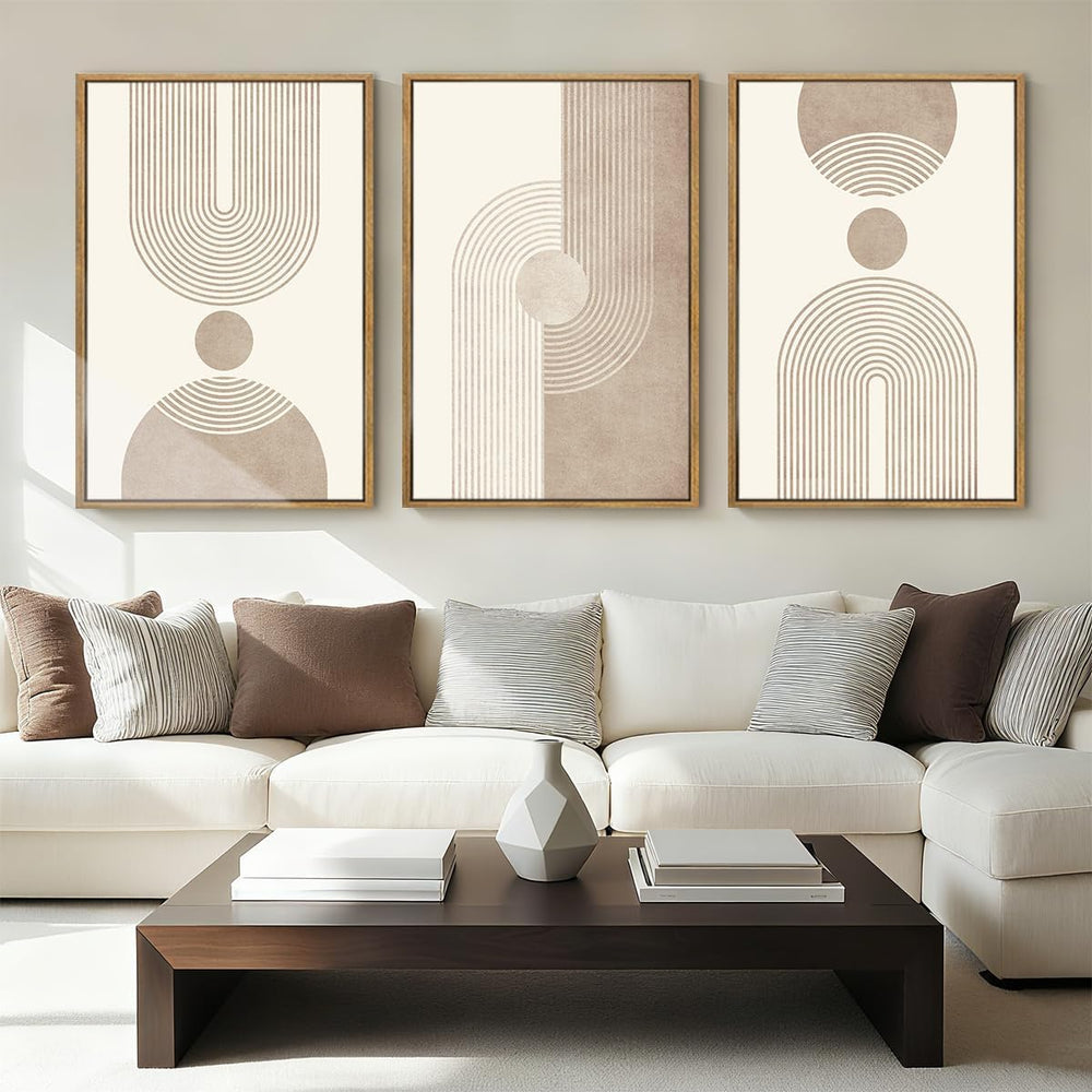 BINCUE Neutral Abstract Wall Art Beige Large Wall Decor Boho Mid Century Mode...