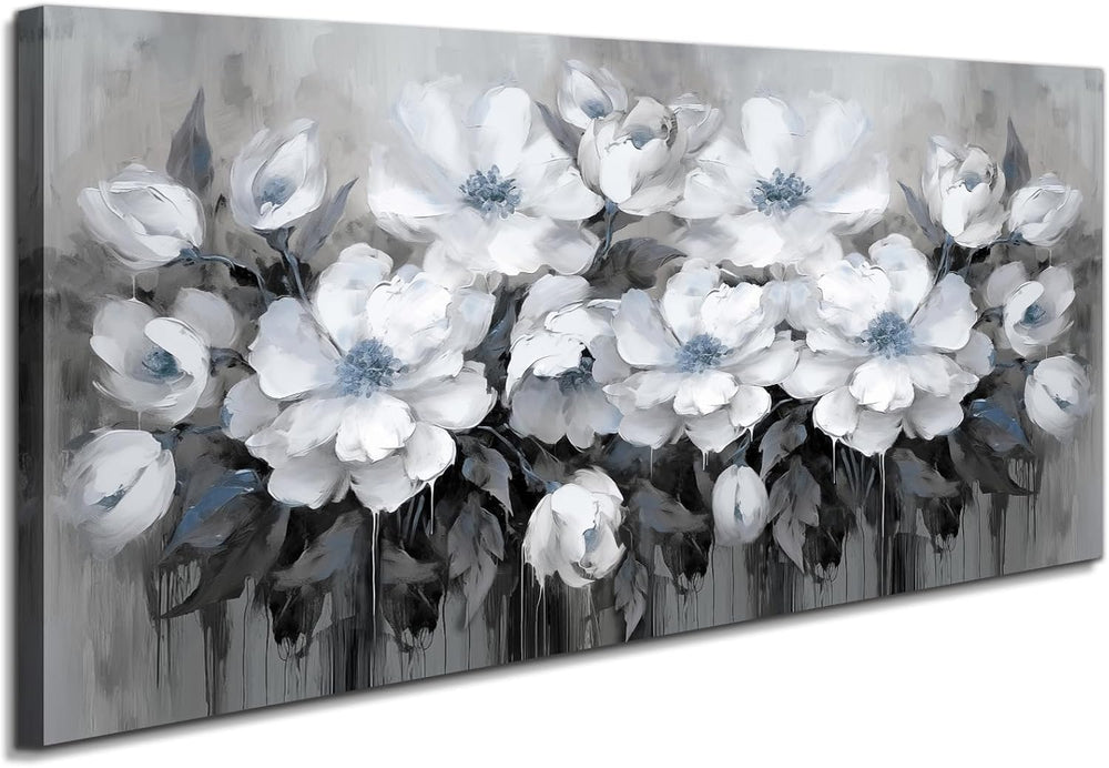 AnZhongArt Living Room Wall Art,White and Blue-gray Flower Landscape for Livi...