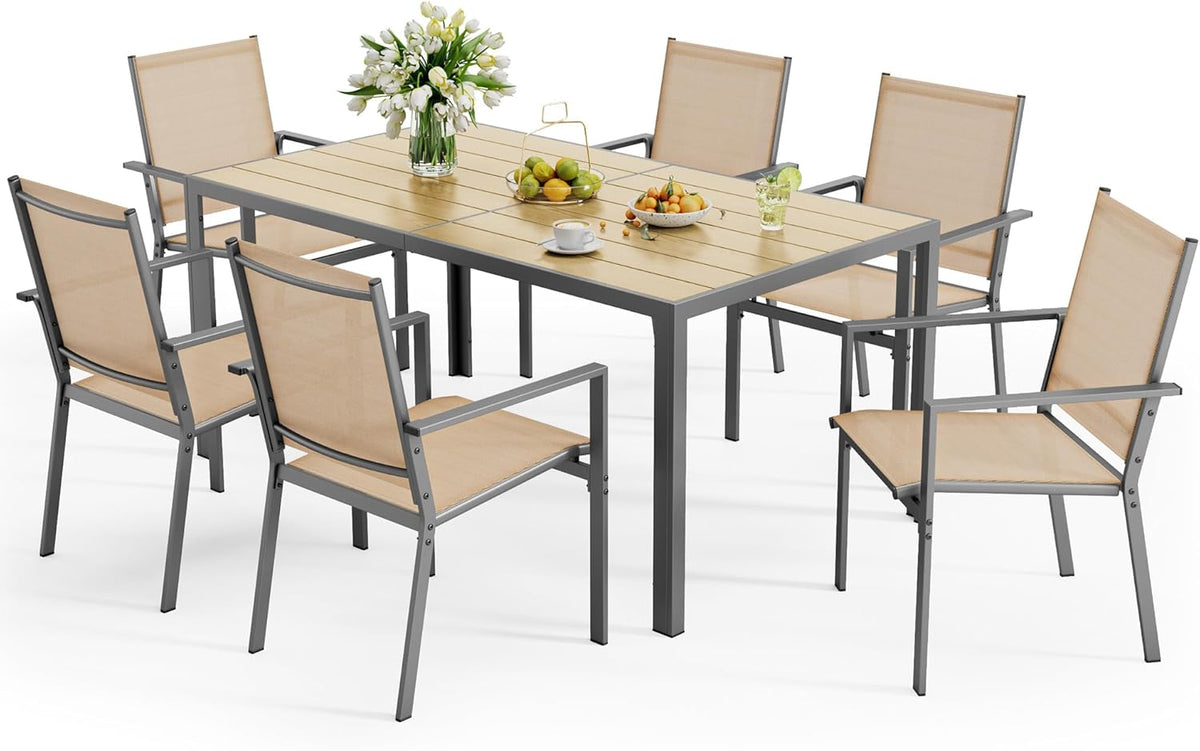 Ahomly Patio Table and Chairs Set for 6, Outdoor Dining Set