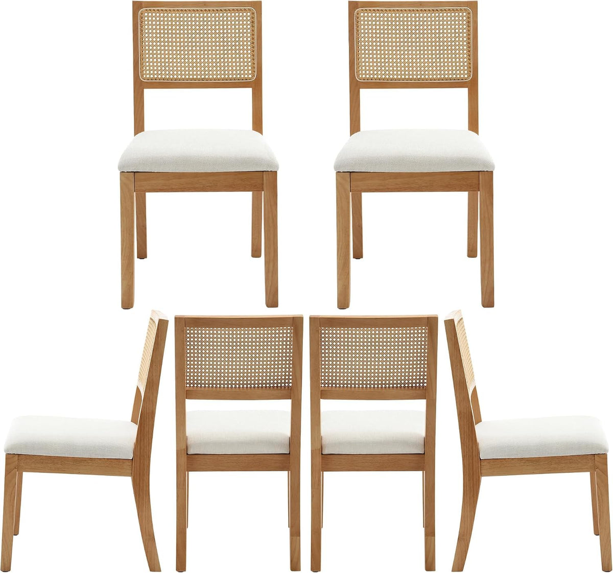 Rattan Dining Chairs Set of 6, Natural Upholstered Kitchen/Restaurant Chair