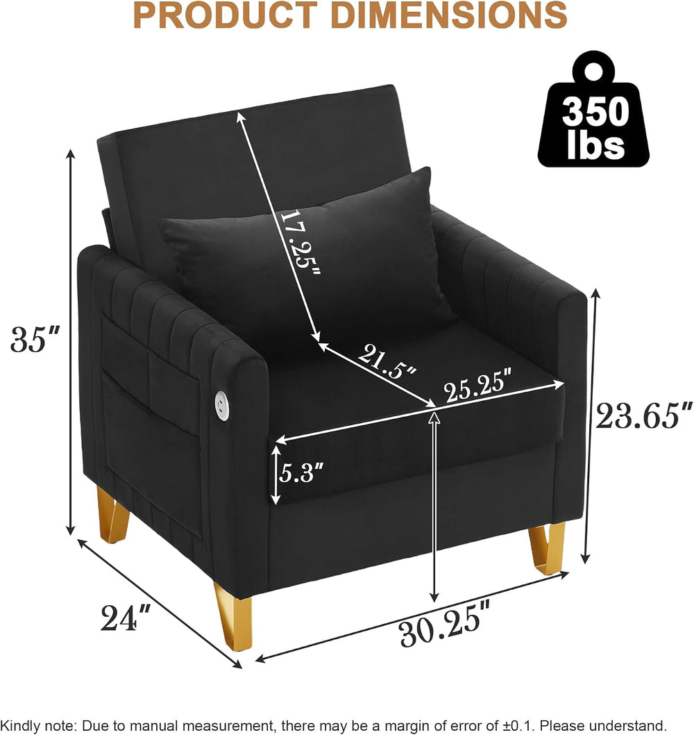 Velvet Accent Chairs, Black Accent Chairs for Living Room Bedroom
