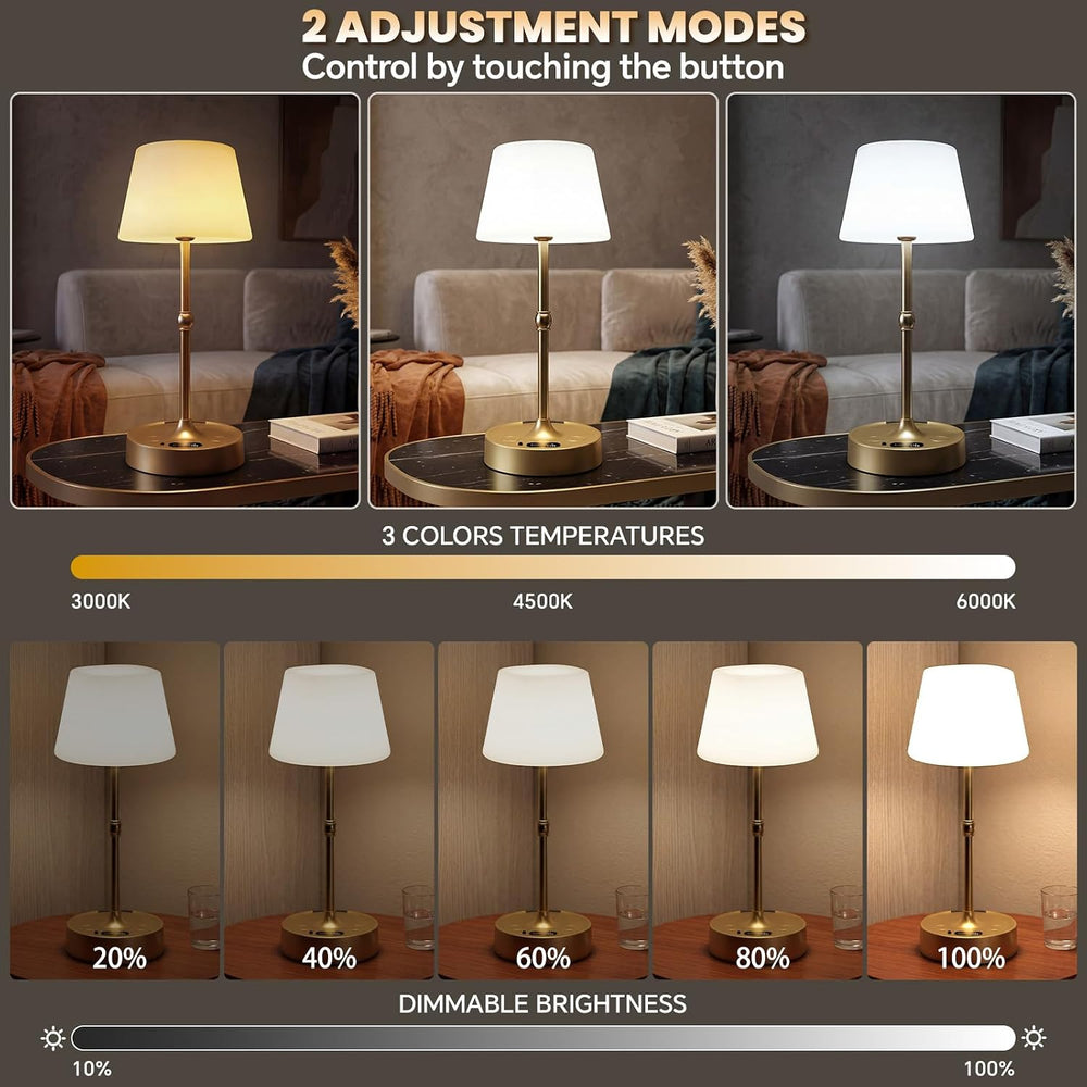 Rechargeable Cordless Table Lamp with Touch Control Stepless Dimming