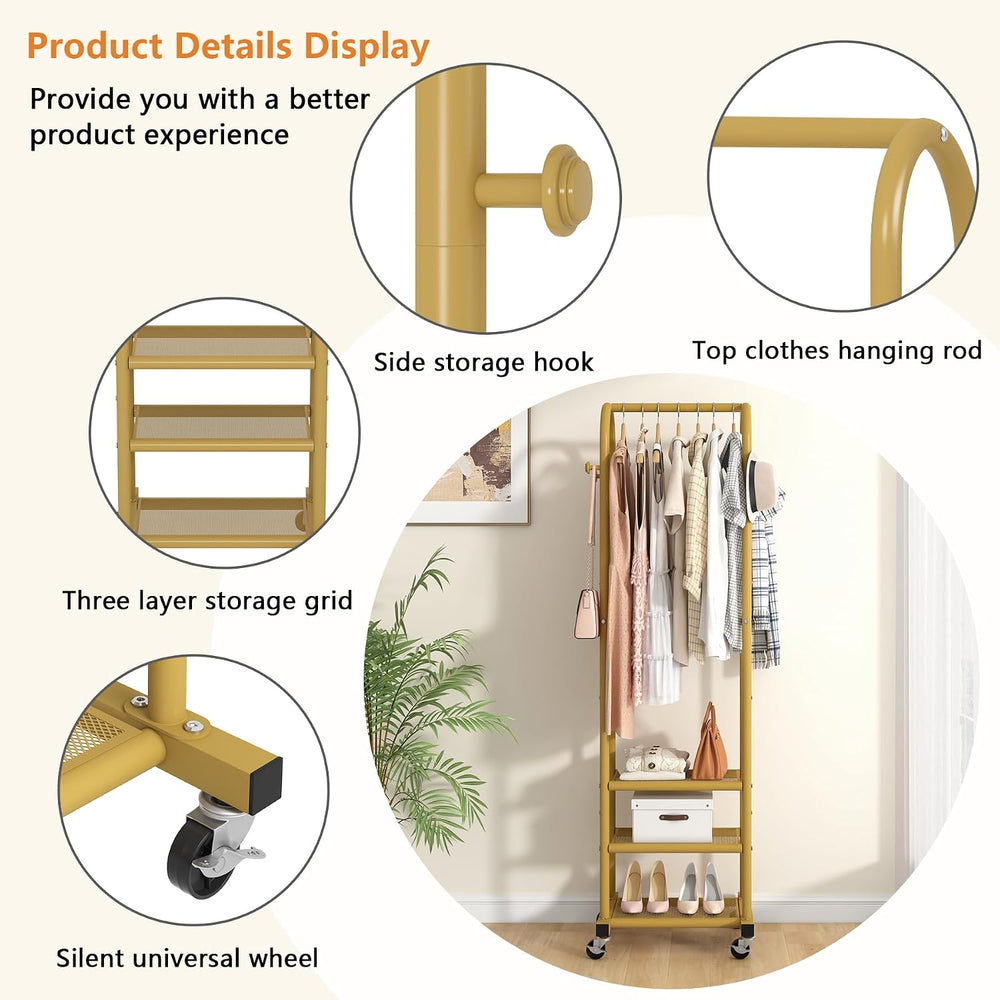 Portable Clothes Rack with Wheels, Space Saving Metal Clothing Rack