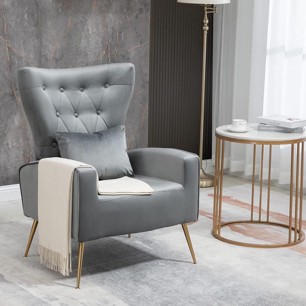 ZJhome Button- Tufted Living Room Chairs, WingBack Velvet Accent Chair Armcha...