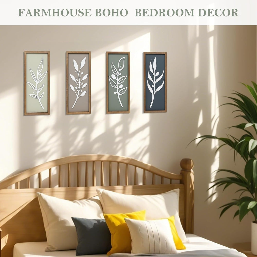 3D Tree Leaf Wooden Framed Boho Wall Art (Set of 4)
