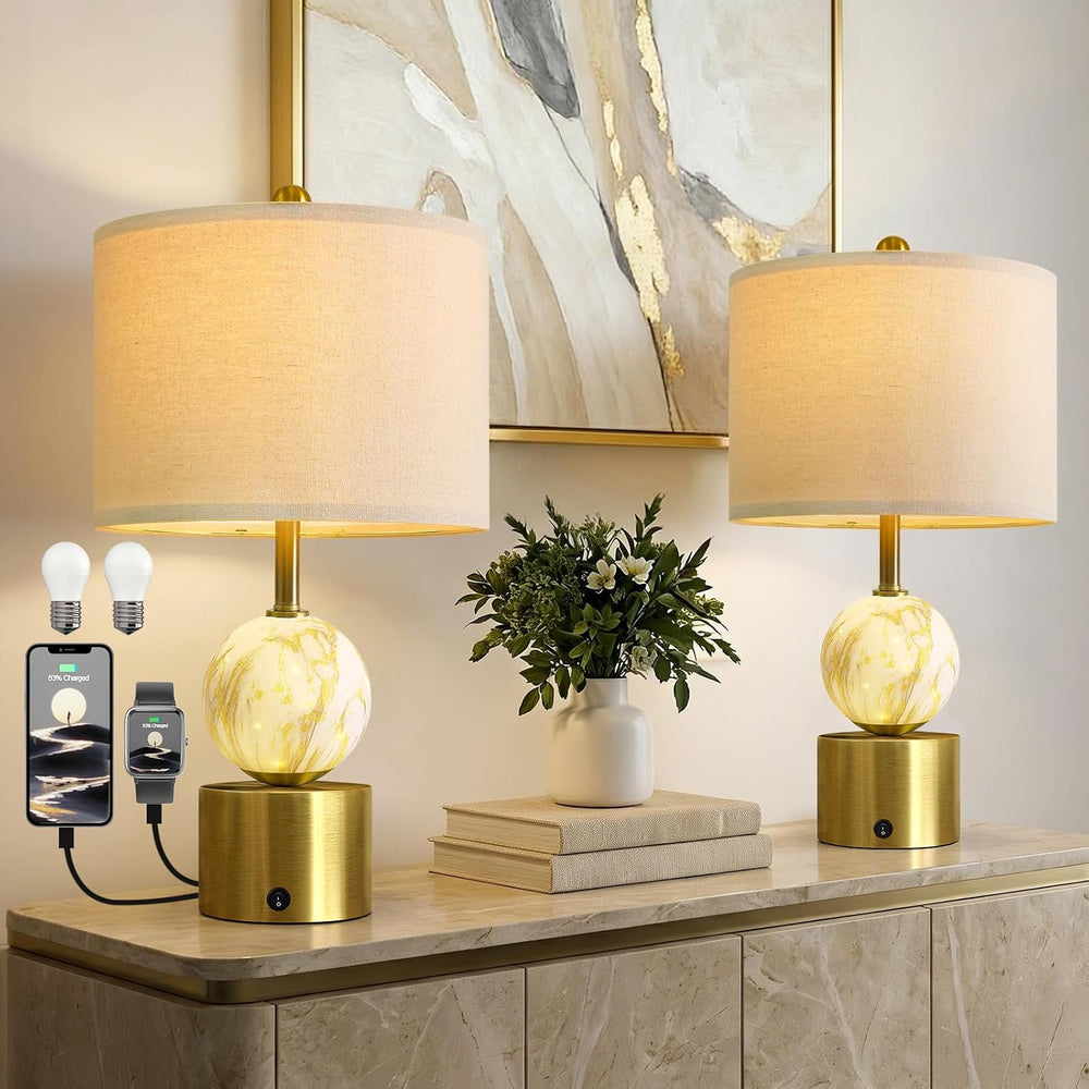 Oneach 20.5" Small Bedside Table Lamps for Bedroom Nightstands, Gold Gla...