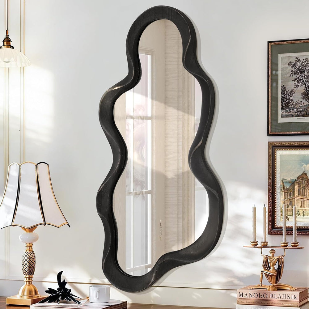 Large Asymmetrical Mirror Irregular Modern Cloud Wall Mirror Wood Frame Uniqu...