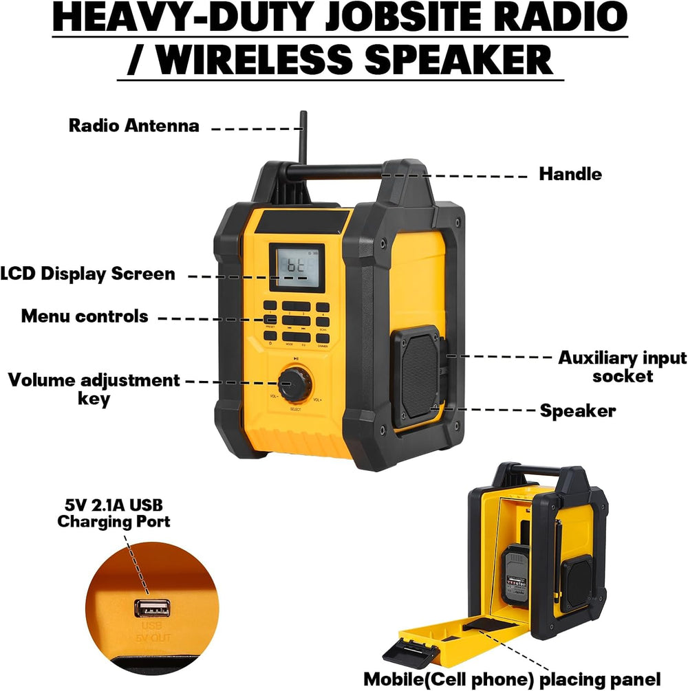 Jobsite AM/FM Radio Speaker Compatible with 20V MAX Battery