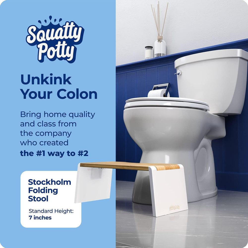 Squatty Potty Stockholm Folding Bamboo Toilet Stool - 7" Brown & White