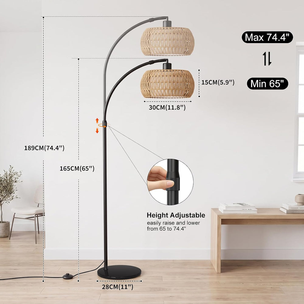 Arc Floor Lamp for Living Room, Rattan Floor Lamp with Remote Control