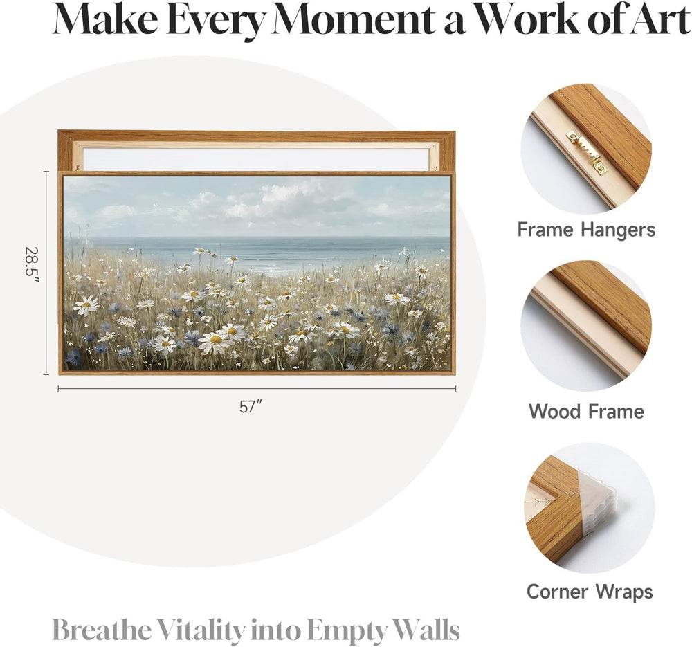Large Framed Coastal Wildflower Landscape Wall Art for Living Room, 60x30