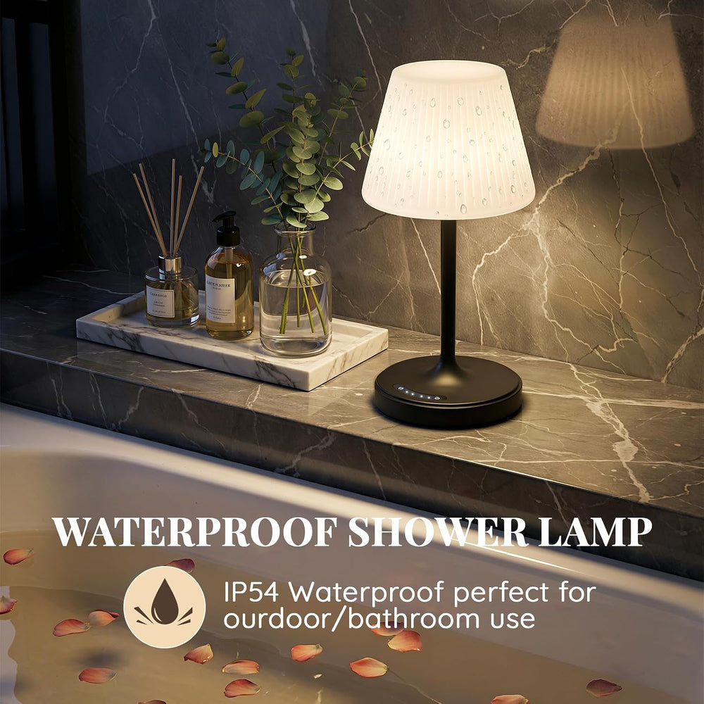 Waterproof Shower Lamp, Cordless Rechargeable Table Lamp for Outdoor -Black
