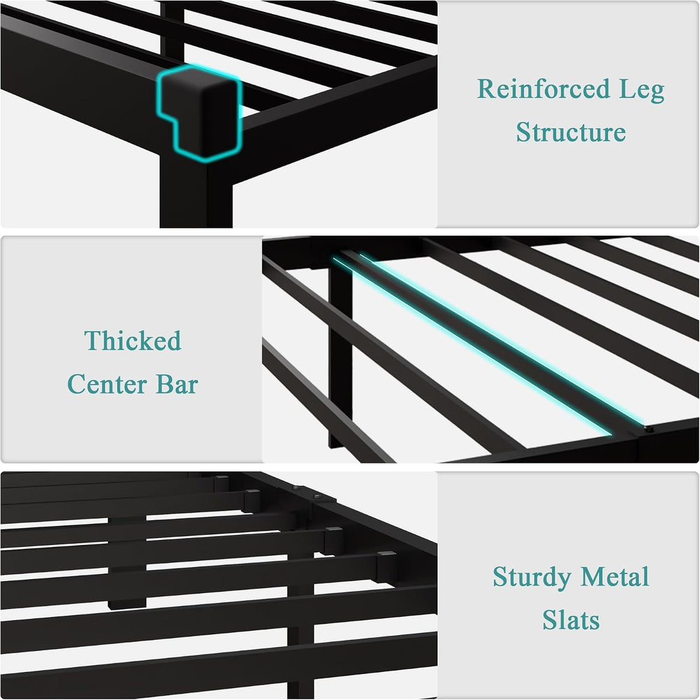 iPormis Twin Size Metal Bed Frame, Faux Leather Platform Bed Frame with Butto...