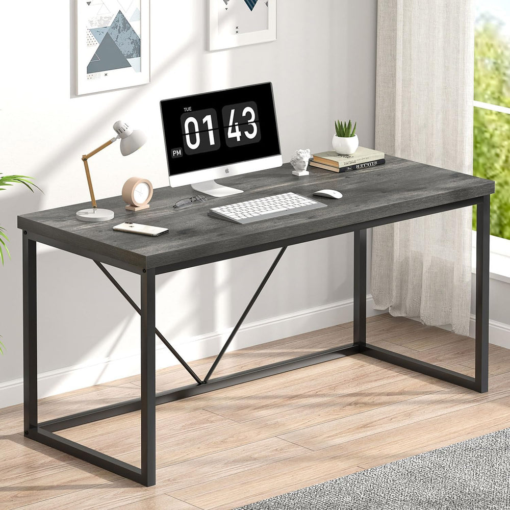 EXCEFUR Modern Home Office Desk, Wood and Metal Computer Desk, Industrial Wri...
