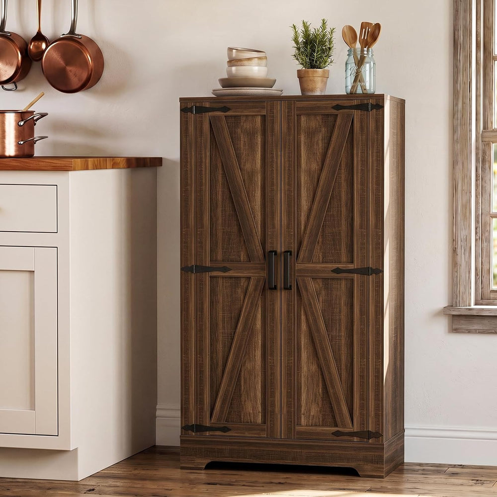 Unikito Kitchen Pantry Cabinet with Adjustable Shelves, Weathered Brown