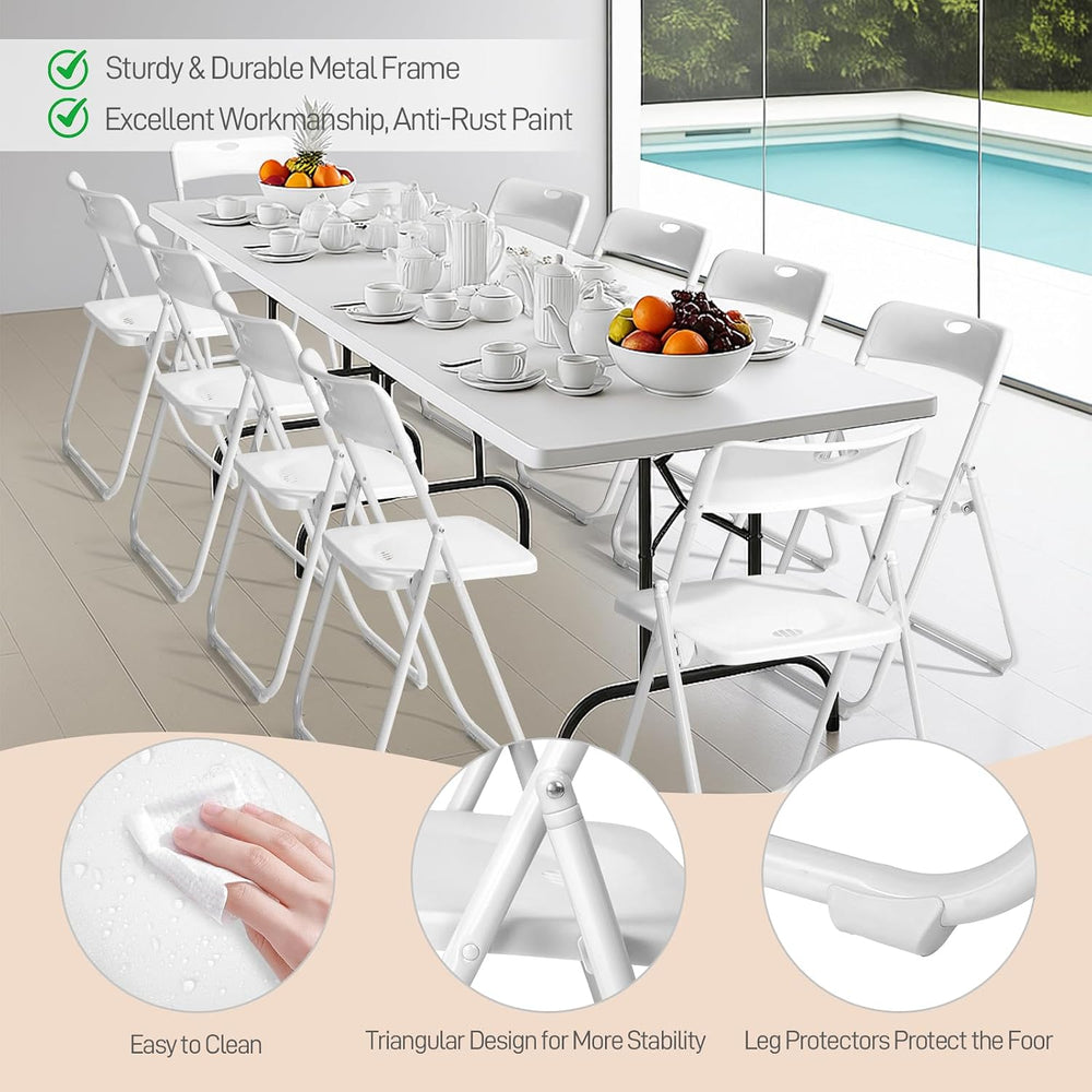 Karl home 10 PCS Plastic Folding Chair, Lightweight Foldable Chair, White