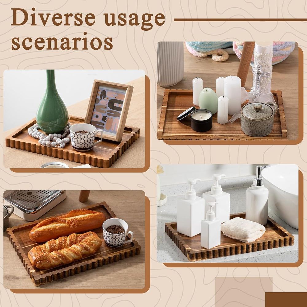 Lounsweer Acacia Wood Decorative Tray, 14" x 10'' Wooden Scallop...