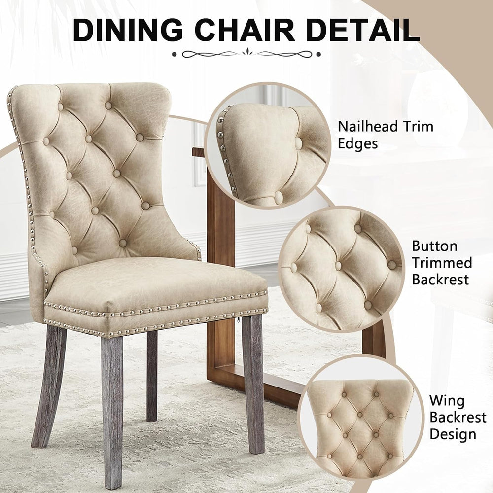 Leather Dining Chairs, Upholstered Dining Room Chairs, Beige, Set of 6