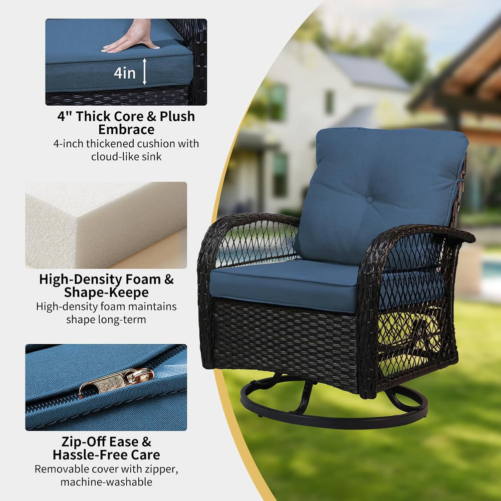 YLGJ&TIDY Outdoor Patio Furniture 3PCS Set Wicker Swivel Rocking Armchair...
