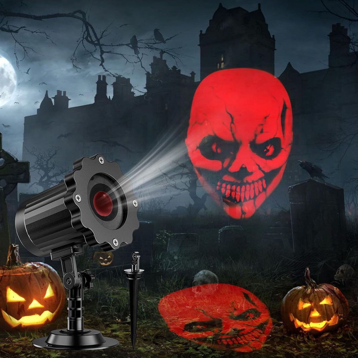 Halloween Decorations Outdoor, 3D Dynamic Red Skull Halloween Projector Lights, Waterproof Holiday Light for Window, Ground, Roof, Wall,Cemetery, Holiday Decor