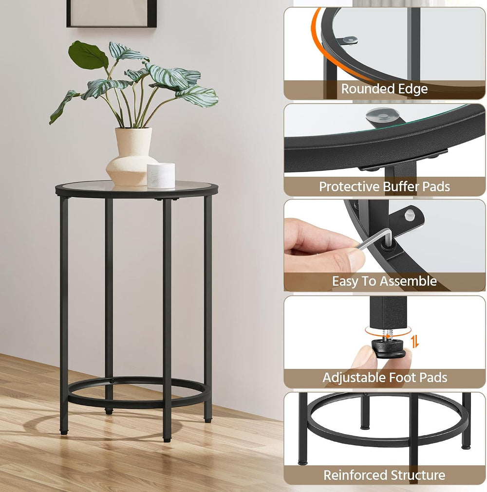 Yaheetech 16'' Round Glass End Tables Set of 2, Black Metal Open-Fram...