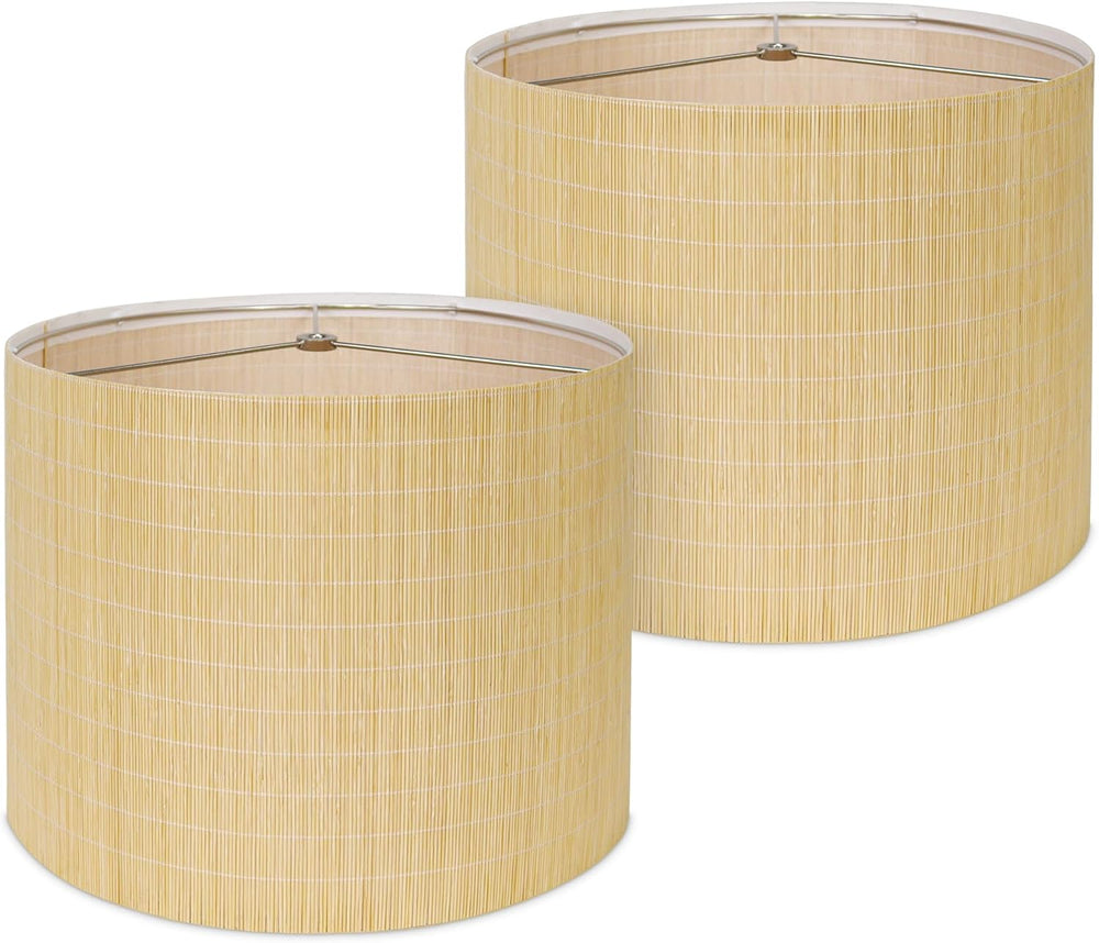 Bamboo Lamp Shades Set of 2, Handwoven Medium Drum Lampshades for Table Lamps...