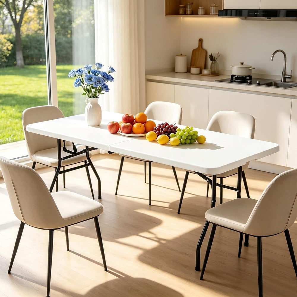 HKLGorg 6ft Folding Table, White Plastic Foldable Party Dining Table